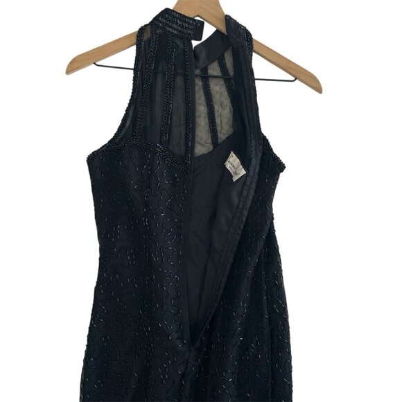 Laurence Kazar VTG Black Beaded Silk Evening Gown Dress Formal High Neck Size PS - Picture 11 of 16